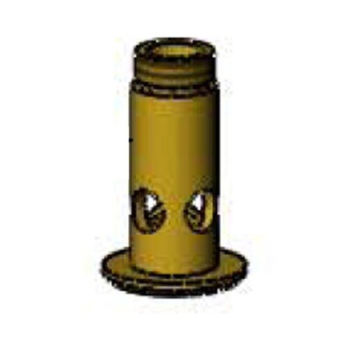 A yellow metal cylinder with holes.