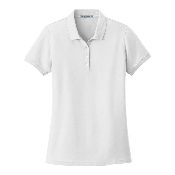 A Port Authority white short sleeve polo shirt.
