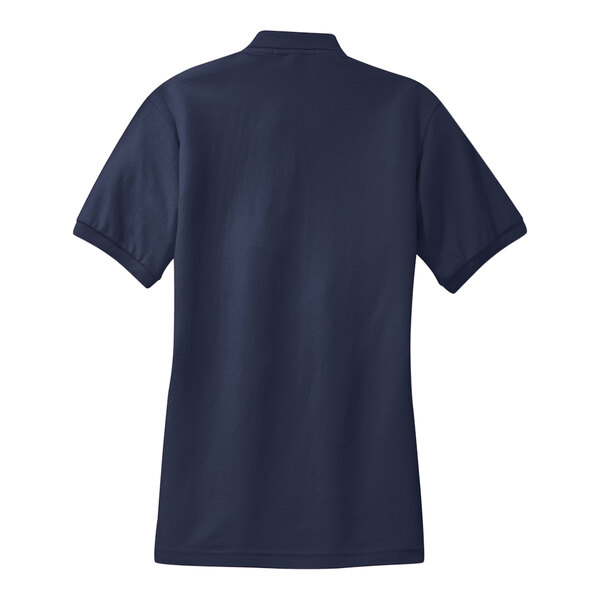 A navy Port Authority women's polo shirt.