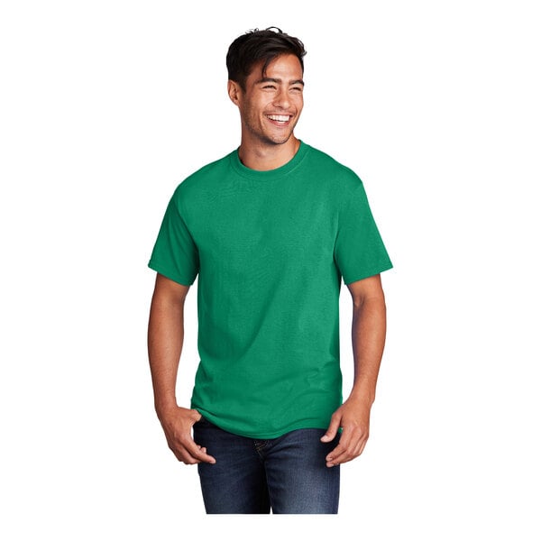 A man in a Port & Company Kelly green T-shirt smiling.