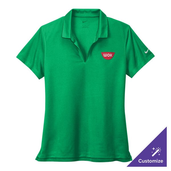 A Nike lucid green ladies' performance polo shirt with a logo on it.