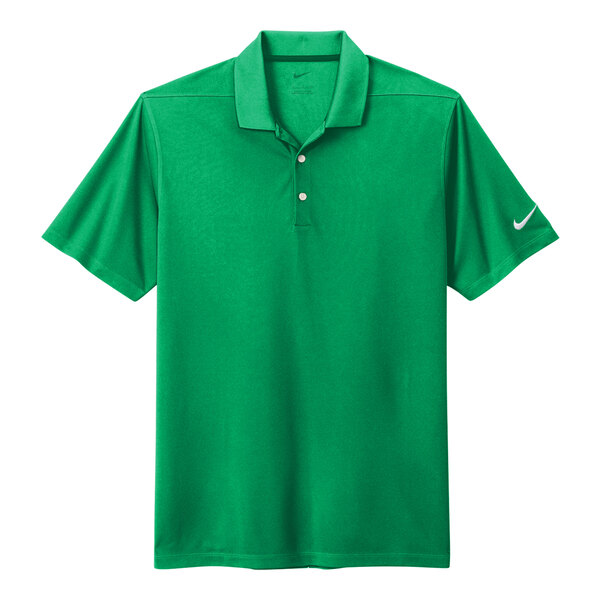 A green Nike Dri-Fit polo shirt with a white Nike logo on the sleeve.
