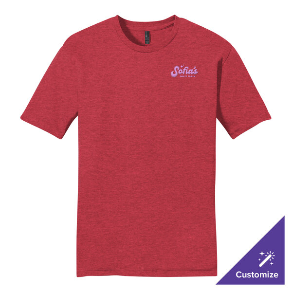 A heathered red District t-shirt with the word "Josh" on it.