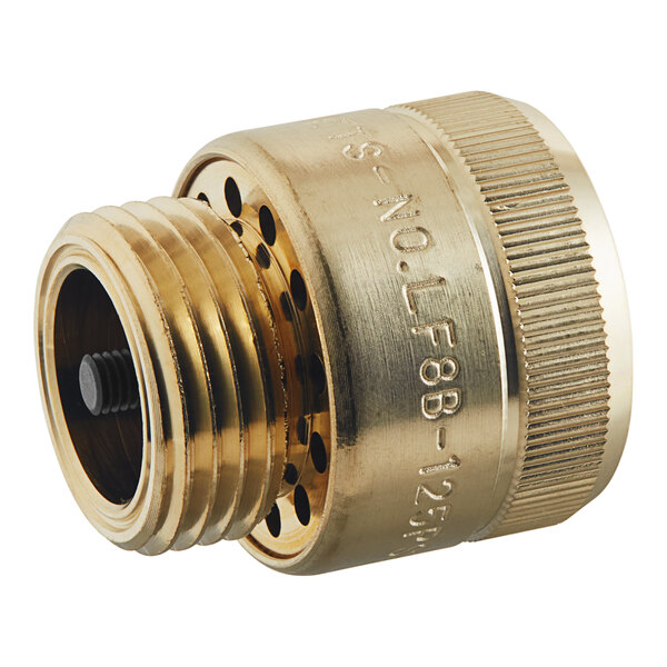 A close-up of a Watts brass hose connection vacuum breaker with a break-away set screw.