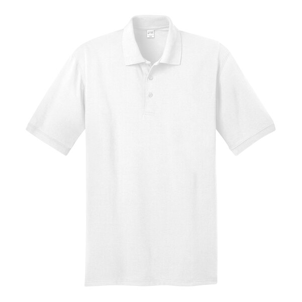 A white Port & Company short sleeve polo shirt.