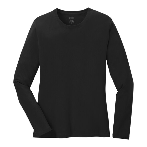 A Port & Company women's long sleeve black t-shirt.