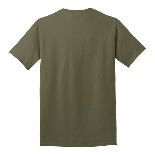 A back view of an olive green Port & Company short sleeve t-shirt.