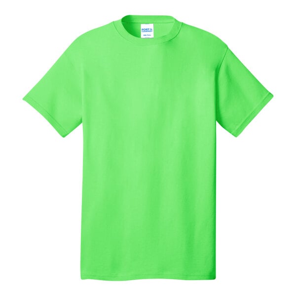 A Port & Company neon green short sleeve t-shirt.