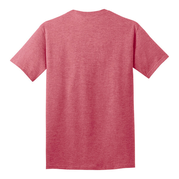 A heather red Port & Company short sleeve t-shirt with a red logo.