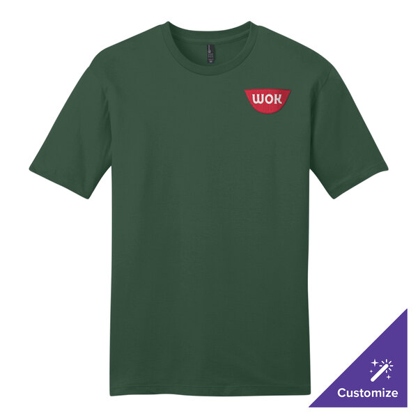 A forest green District short sleeve t-shirt with a logo on it.