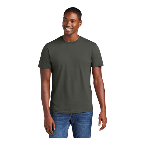 A man wearing a District Deepest Gray short sleeve t-shirt.