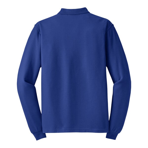 A Port Authority® royal blue long sleeve polo shirt.