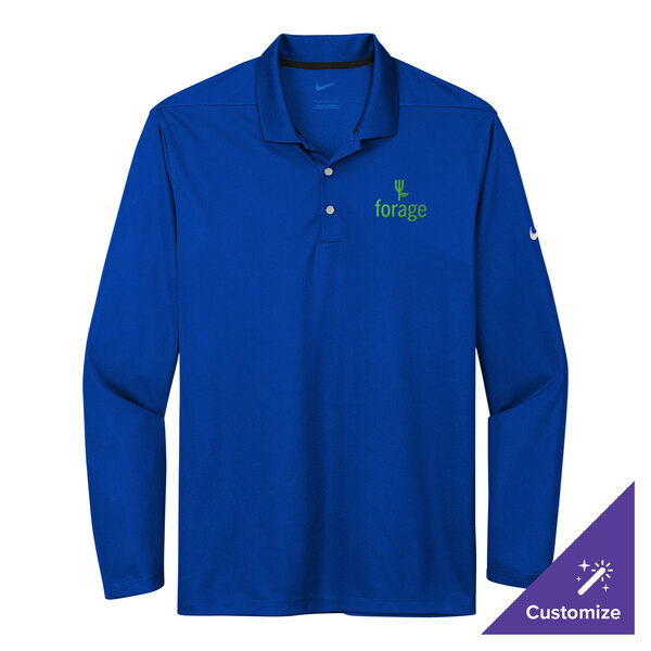 A Nike Dri-FIT long sleeve polo shirt in blue.