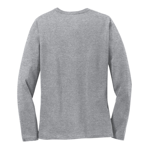 A Port & Company women's long sleeved grey shirt.