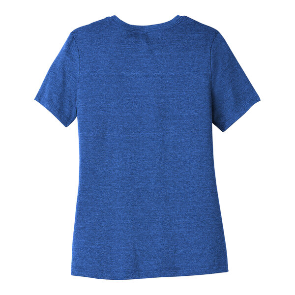 A Bella + Canvas women's blue short sleeve T-shirt.