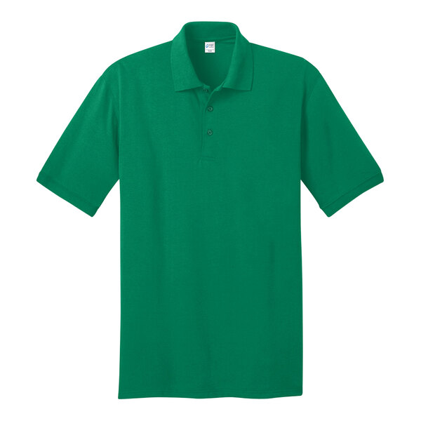 A Port & Company unisex Kelly green short sleeve polo shirt.