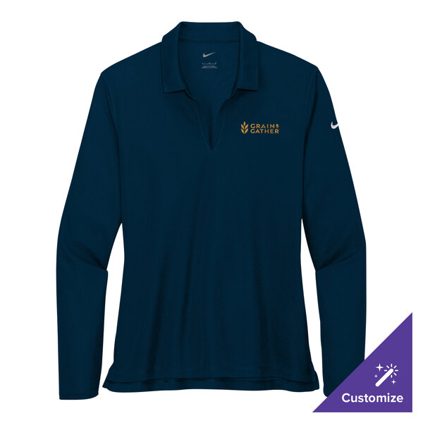 A navy Nike women's long sleeve polo shirt.