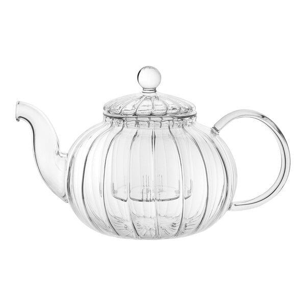 A Utopia from Steelite International Illusion glass teapot with a lid and handle.