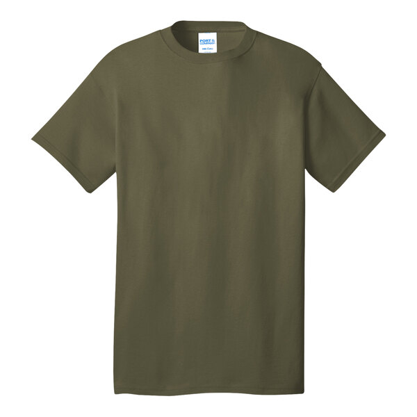 A Port & Company olive green short sleeve t-shirt.