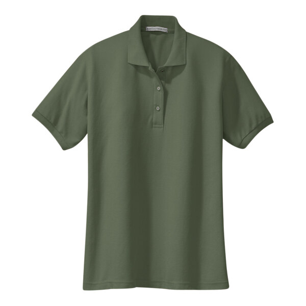 A Port Authority women's short sleeve green polo shirt.