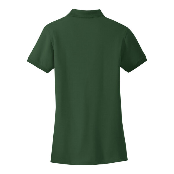 A Port Authority women's short sleeve polo shirt in deep forest green.