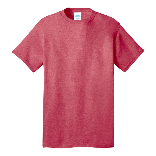 A Port & Company heather red t-shirt.