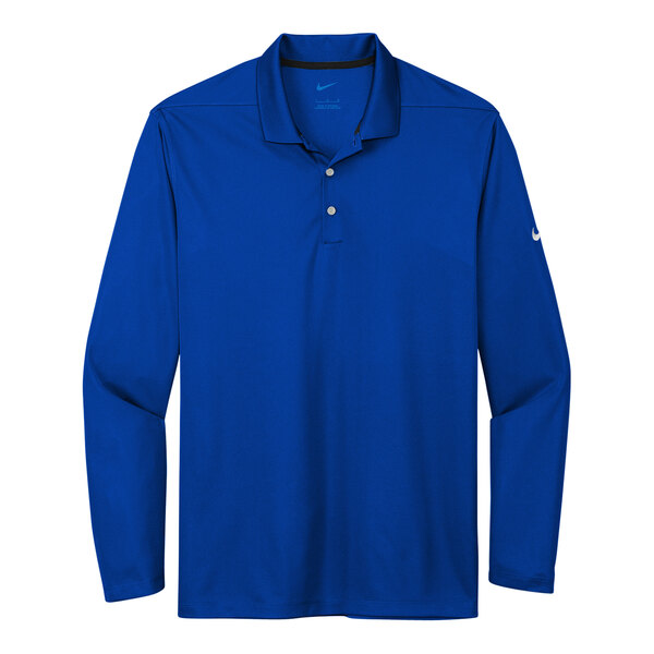 A blue Nike Dri-Fit short sleeve polo.