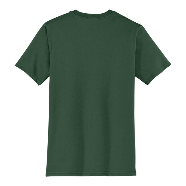 A forest green District t-shirt with the word "green" on the back.