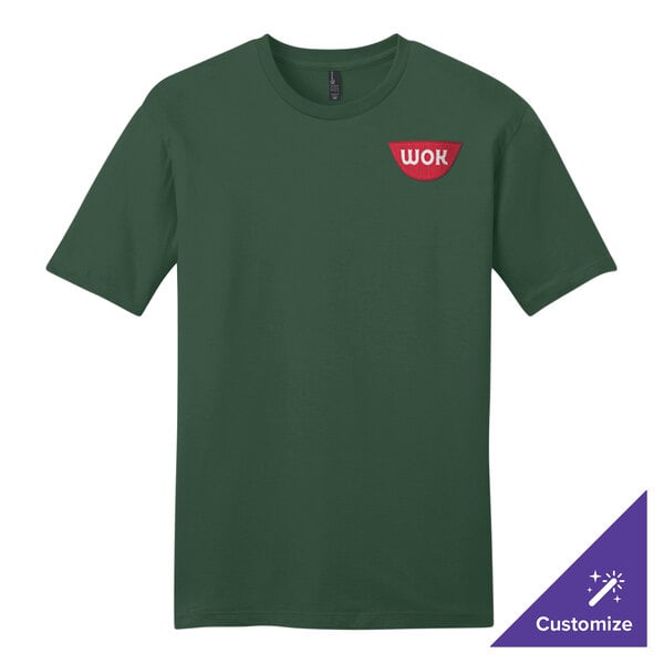A forest green District short sleeve t-shirt with a logo on it.