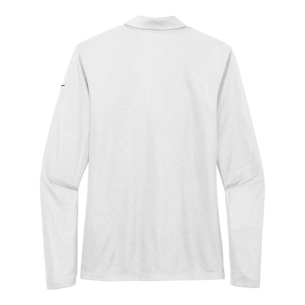 A back view of a white Nike long sleeve polo shirt.