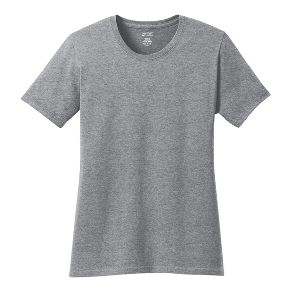 An athletic heather gray Port & Company women's short sleeve t-shirt.