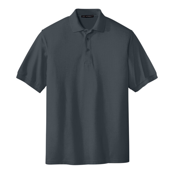 A medium steel gray Port Authority® Silk Touch™ pique polo shirt.