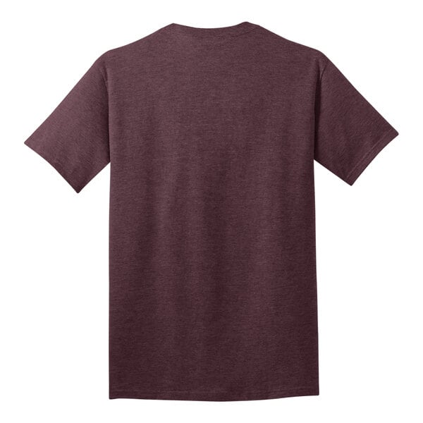 The back of a Port & Company maroon t-shirt.