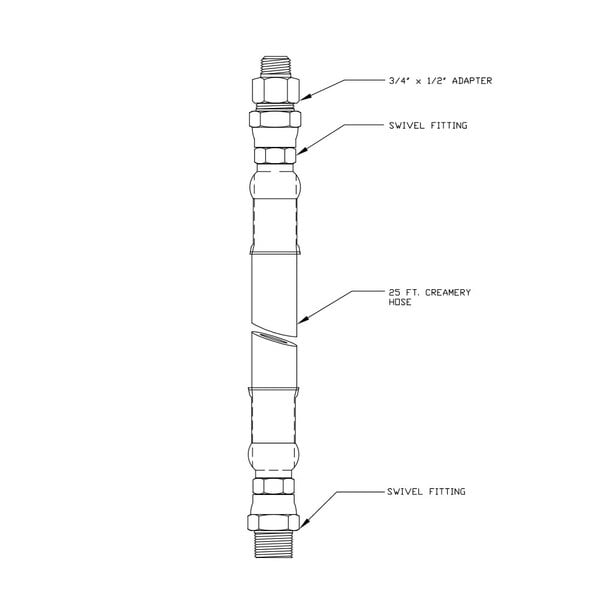 A diagram of a T&S hose assembly with male connections.