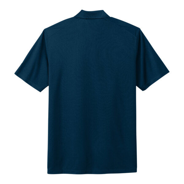 A navy Nike polo shirt with short sleeves and a collar.