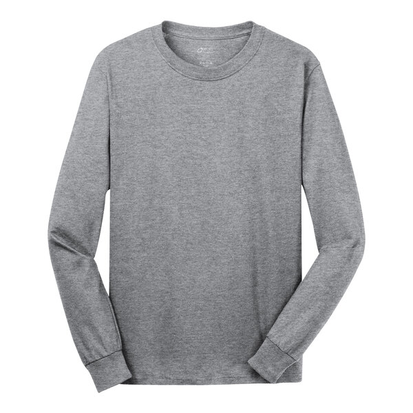 A Port & Company long sleeved athletic heather T-shirt in grey.