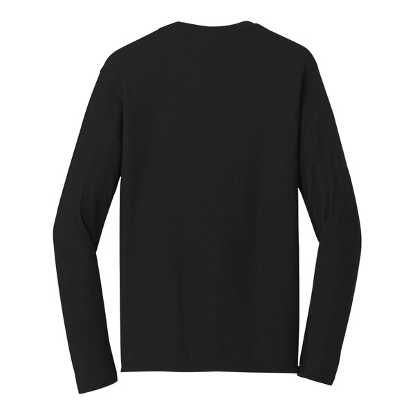 The back of a black District long sleeve T-shirt.