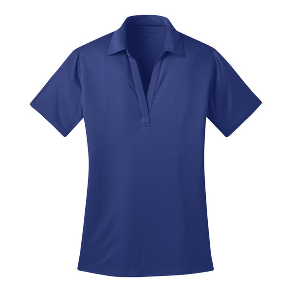 A royal blue Port Authority short sleeve polo shirt for women with a collar.