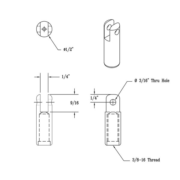 A metal rod with circular metal ends and female threads.