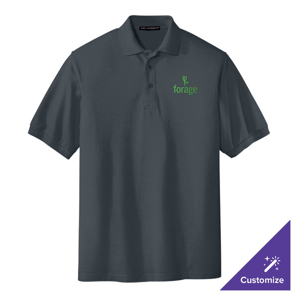 A small steel gray Port Authority polo shirt with a logo on it.