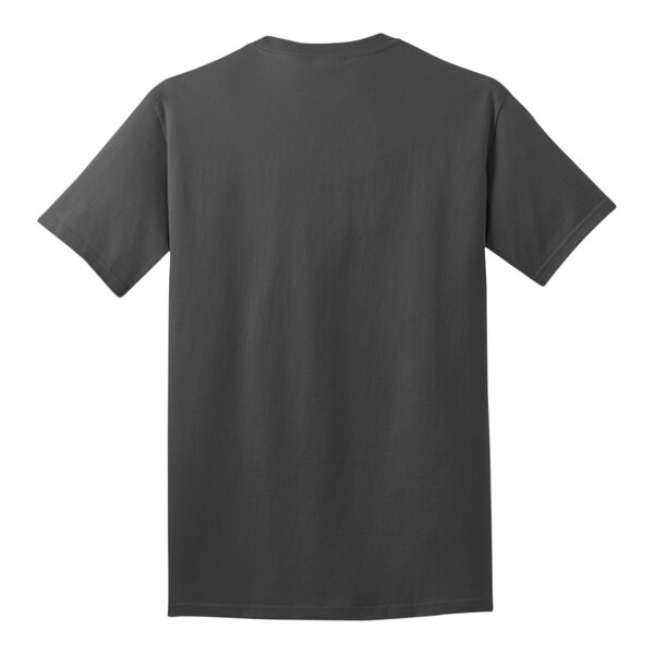 A back view of a Port & Company charcoal cotton t-shirt.