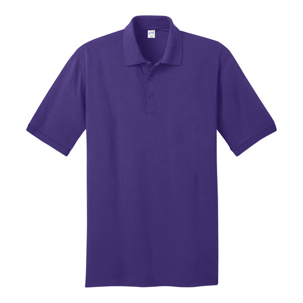 A purple Port & Company short sleeve polo shirt.