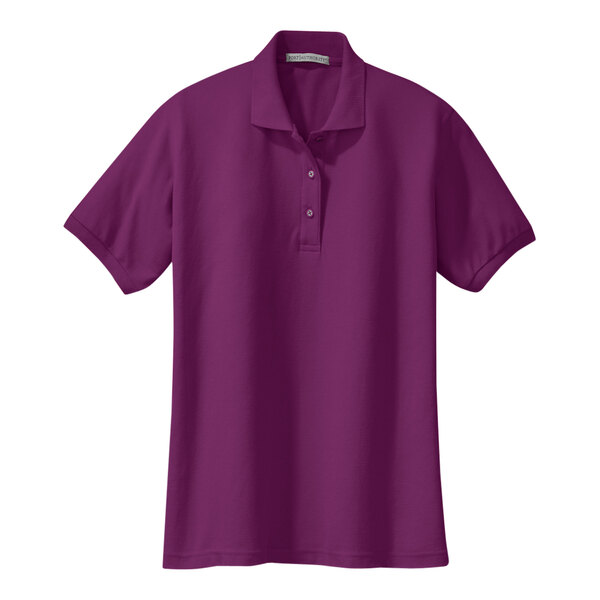 A deep berry Port Authority short sleeve polo shirt.