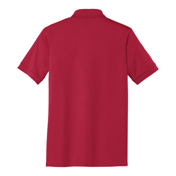 A red Port & Company short sleeve polo shirt.
