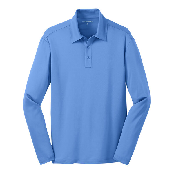 A Port Authority Carolina Blue long sleeve polo shirt.