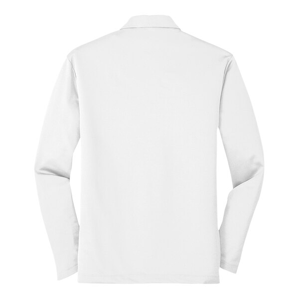A white Port Authority long sleeve polo shirt.