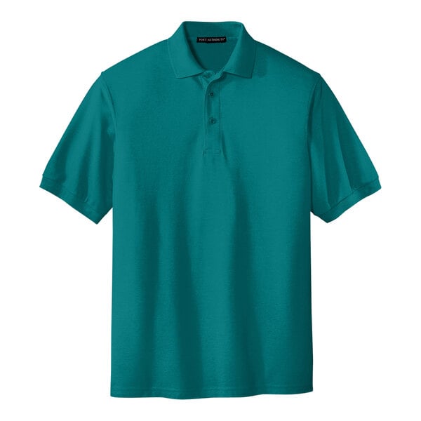 A teal green Port Authority® Silk Touch™ Pique Polo shirt.