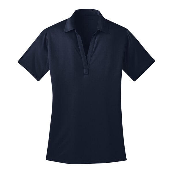 A navy Port Authority women's short sleeve polo shirt with a collar.