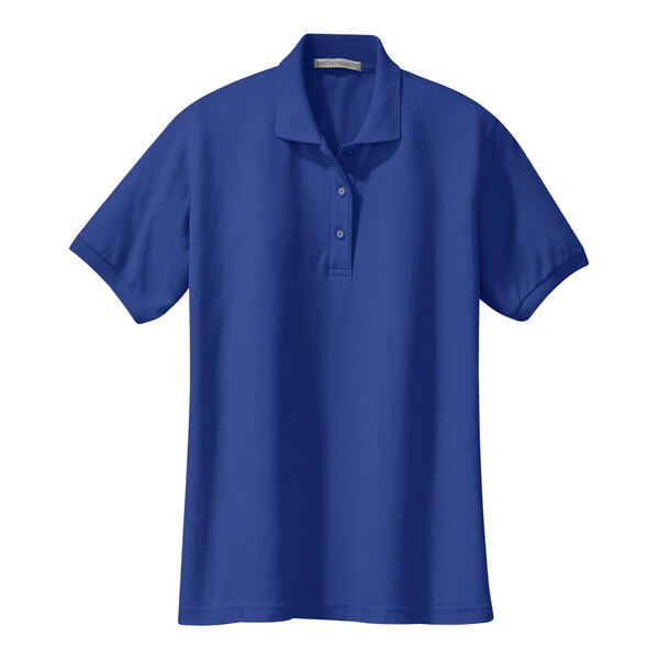 A blue Port Authority short sleeve polo shirt with a collar.