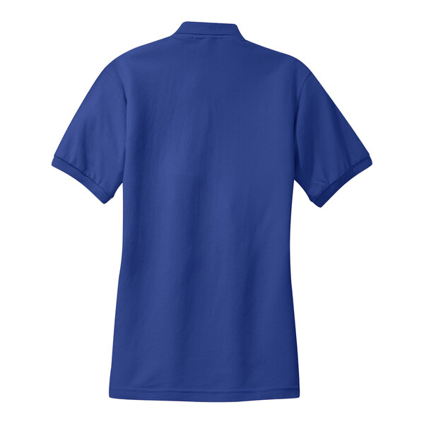 A royal blue Port Authority women's polo shirt.
